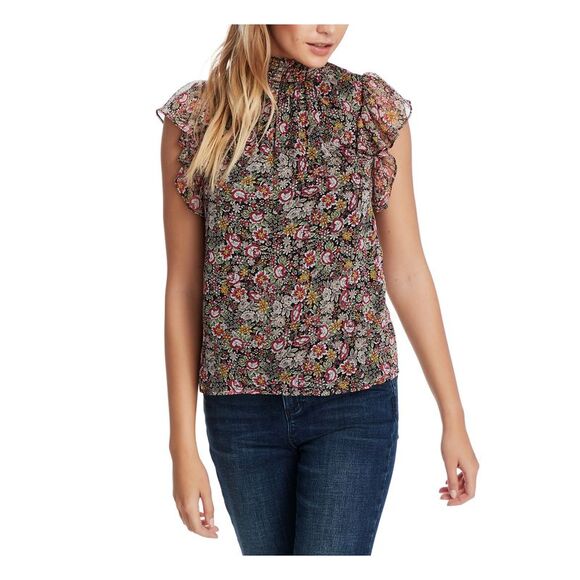 1. STATE Womens White Stretch Smocked Ruffled Floral Long Sleeve Square Neck Blouse main image 1